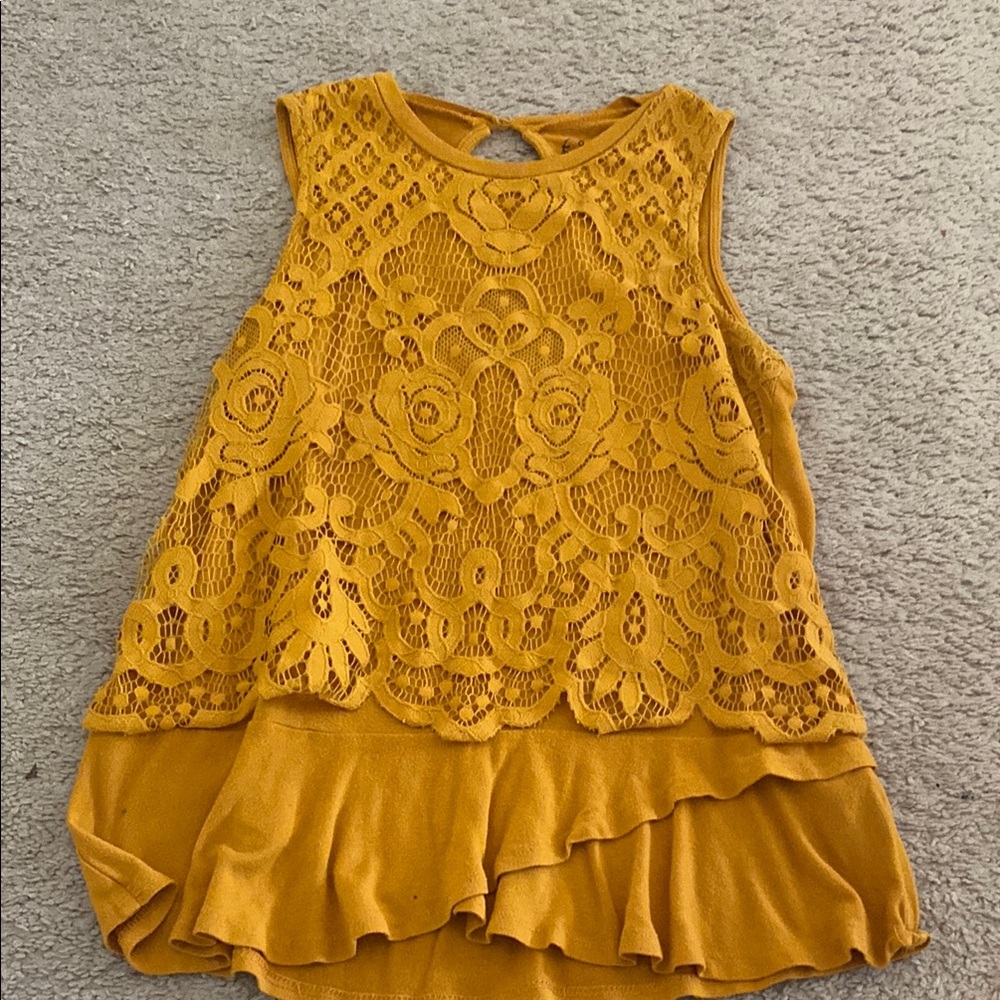 Mustard Yellow Lace Sleeveless Top